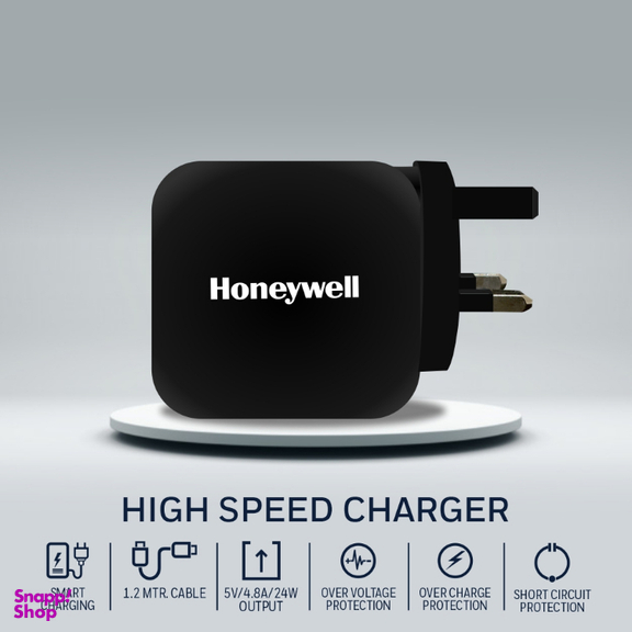 شارژر دیواری هانیول (Honeywell) مدل HC000018/CHG/WCH/BLK/5V/4٫8A/UK با کابل microUSB