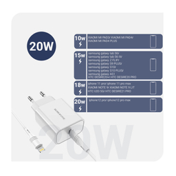 شارژر دیواری بروفون (Borofone) مدل BA57A PD 20W به همراه کابل تبدیل لایتنینگ