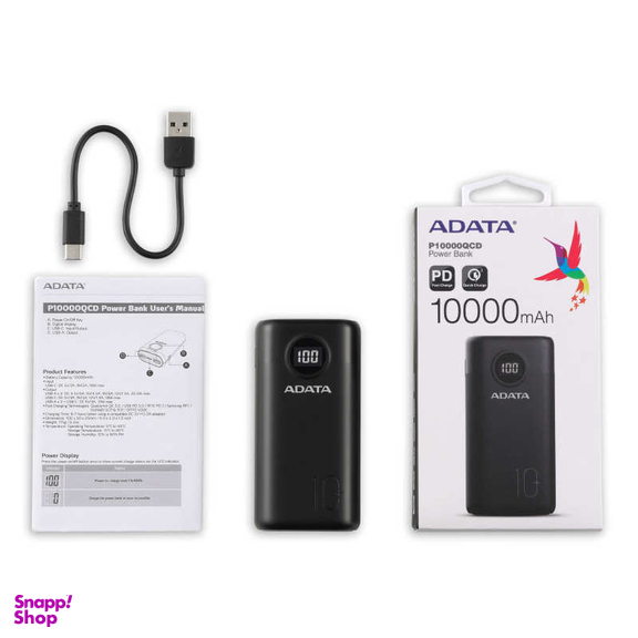 شارژر همراه ای دیتا (ADATA) مدل P10000QCD ظرفیت 10000 میلی آمپر ساعت