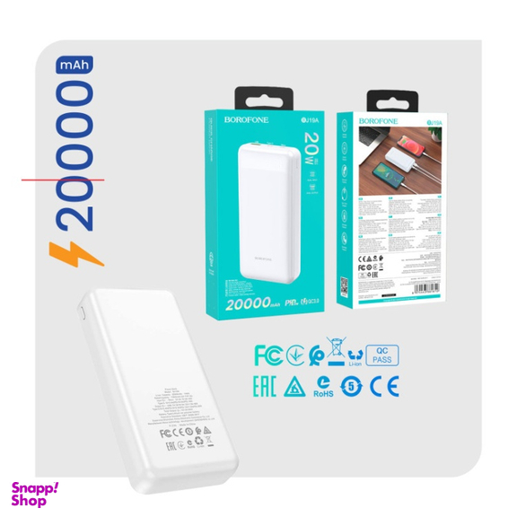 شارژر همراه بروفون (Borofone) مدل BJ19A 20WPD+QC3٫0 ظرفیت 20000 میلی‌ آمپر ساعت