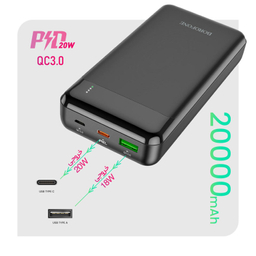 شارژر همراه بروفون (Borofone) مدل BJ19A 20WPD+QC3٫0 ظرفیت 20000 میلی‌ آمپر ساعت