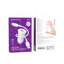 شارژر فندکی بروفون (Borofone) مدل BZ18 QC3٫0 18W به همراه کابل تبدیل USB-C
