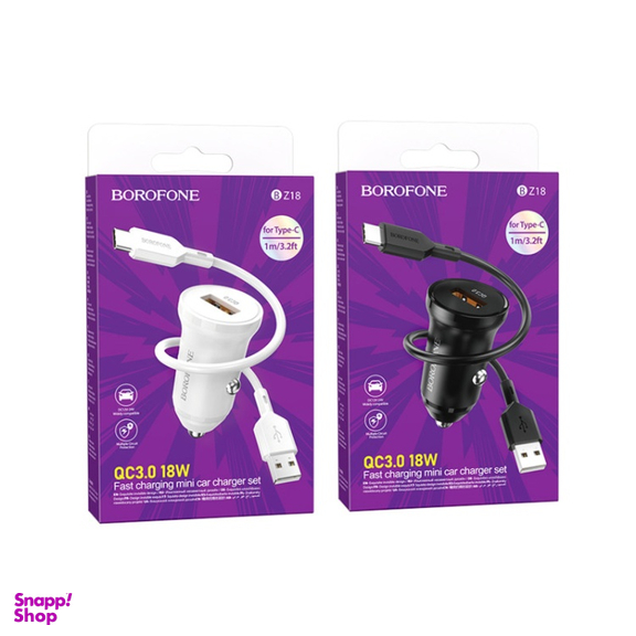 شارژر فندکی بروفون (Borofone) مدل BZ18 QC3٫0 18W به همراه کابل تبدیل USB-C