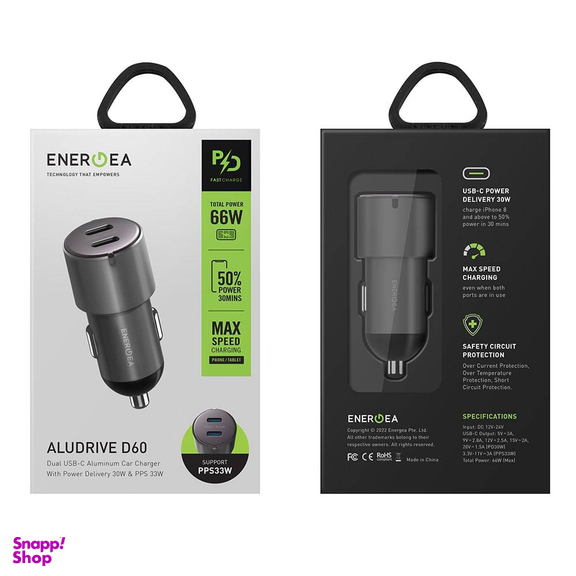 شارژر فندکی 66 وات انرجیا مدل Alu Drive D60 66W USB-C PD Car Charger