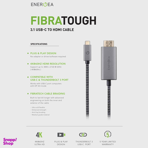 کابل USB-C به HDMI انرجیا (Energea) مدل FibraTough به طول 2 متر