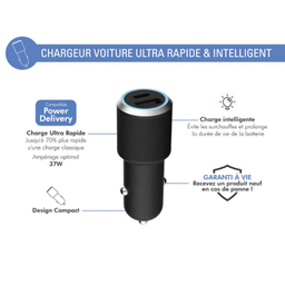 شارژر فندکی 37 وات فورس (Force) مدل FPLICAC2AC37WPDB Power Delivery با دو پورت