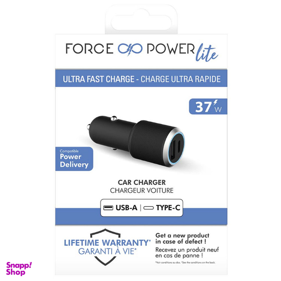 شارژر فندکی 37 وات فورس (Force) مدل FPLICAC2AC37WPDB Power Delivery با دو پورت