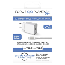 شارژر دیواری فورس (Force) مدل FPLICS25WCBLCCW USB-C PD با کابل USB-C 1٫2 متری