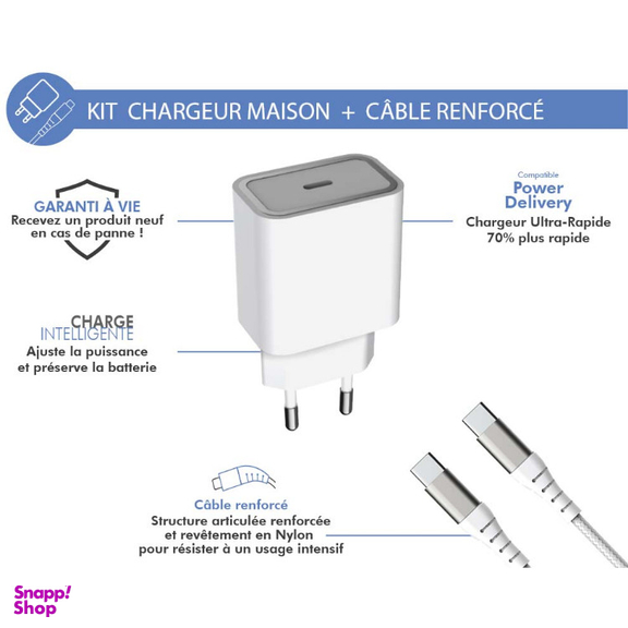 شارژر دیواری فورس (Force) مدل FPLICS25WCBLCCW USB-C PD با کابل USB-C 1٫2 متری