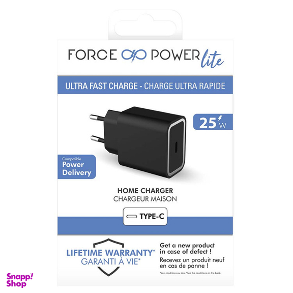 شارژر دیواری فورس (Force) مدل FPLICS1C25WPDB USB-C PD با ظرفیت 25 وات