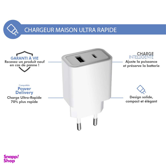 شارژر دیواری فورس (Force) مدل FPLICS2AC37WPDW PD با ظرفیت 37 وات و دو پورت USB-C و USB-A