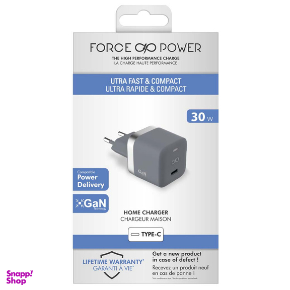 شارژر دیواری فورس (Force) مدل FPCS30WGANCG USB C PD ظرفیت 30 وات
