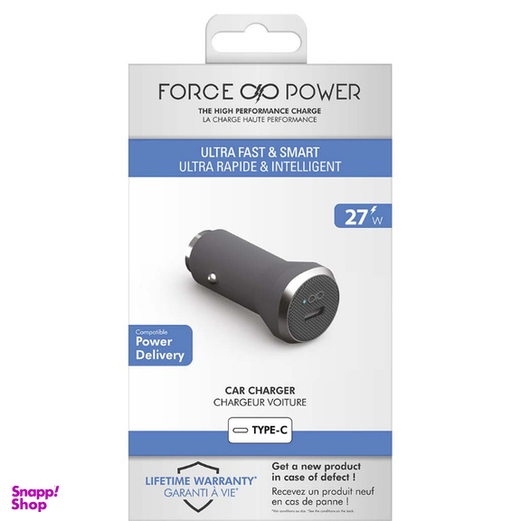 شارژر فندکی فورس (Force) مدل FPCAC27W1USBCG Power Delivery با پورت USB-C