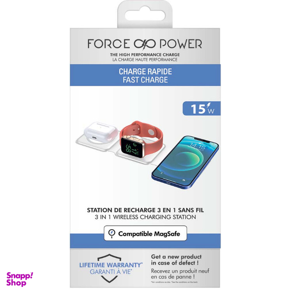 شارژر بی‌سیم 3 در 1 فورس (Force) مدل FPMSINDUC3EN1W MagSafe