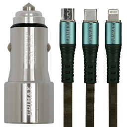شارژر فندکی اپی مکس مدل EU-25 به همراه کابل تبدیل USB به Microusb/لایتنینگ/Type-C مدل EC-24