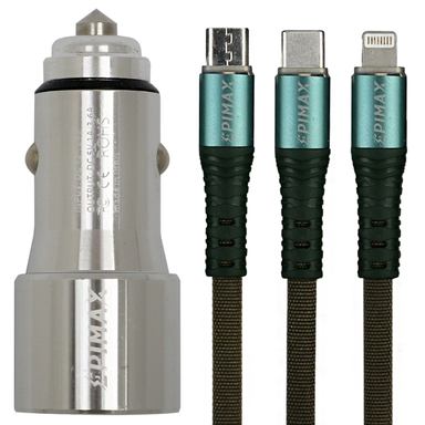 شارژر فندکی اپی مکس مدل EU-25 به همراه کابل تبدیل USB به Microusb/لایتنینگ/Type-C مدل EC-24