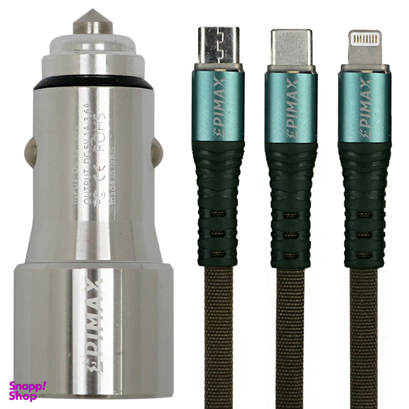 شارژر فندکی اپی مکس مدل EU-25 به همراه کابل تبدیل USB به Microusb/لایتنینگ/Type-C مدل EC-24