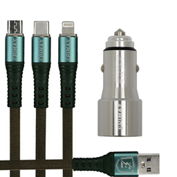 شارژر فندکی اپی مکس مدل EU-25 به همراه کابل تبدیل USB به Microusb/لایتنینگ/Type-C مدل EC-24