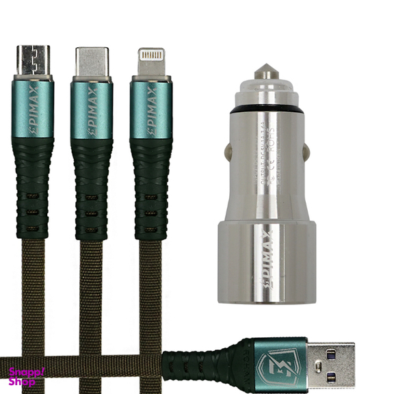 شارژر فندکی اپی مکس مدل EU-25 به همراه کابل تبدیل USB به Microusb/لایتنینگ/Type-C مدل EC-24
