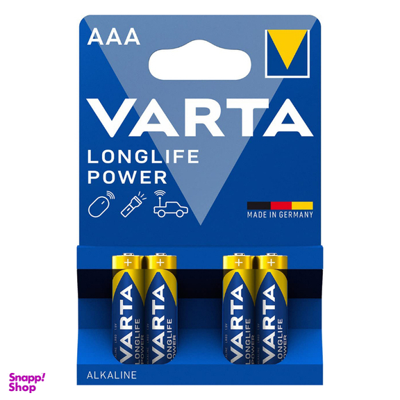 باتری نیم قلمی وارتا (Varta) مدل LongLife Power AAA بسته 4 عددی