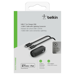 شارژر فندکی شارژ سریع USB-C بلکین (Belkin) مدل CCA003bt04BK با کابل USB-C به لایتنینگ
