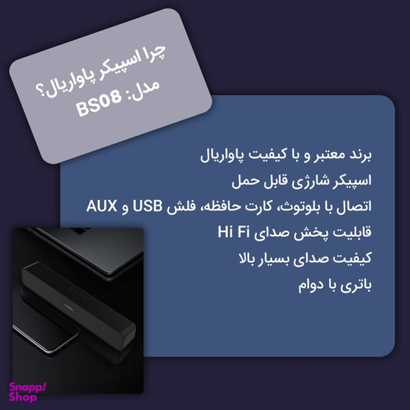 اسپیکر بلوتوثی پاواریال مدل BS08