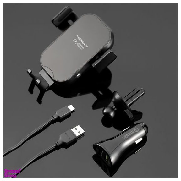پایه نگهدارنده و شارژر بی سیم گوشی مومکس (Momax) مدل CM16D به همراه شارژر فندکی
