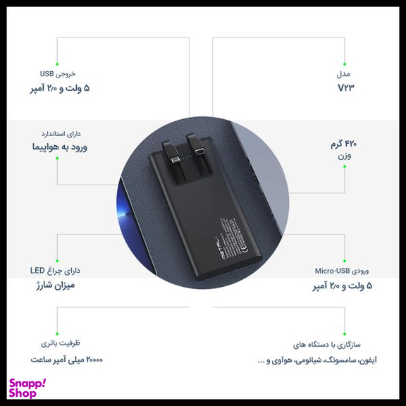 شارژر همراه پی زد ایکس (PZX) مدل V23 ظرفیت 20000 میلی آمپر ساعت