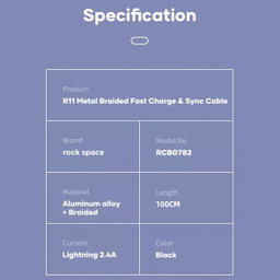 کابل تبدیل USB به لایتنینگ راک اسپیس (Rock Space) مدل RCB0782 طول 1 متر