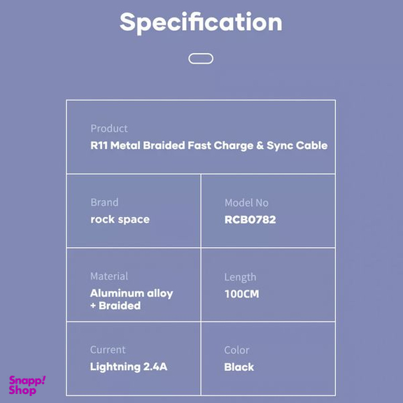 کابل تبدیل USB به لایتنینگ راک اسپیس (Rock Space) مدل RCB0782 طول 1 متر