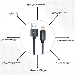 کابل تبدیل USB به لایتنینگ راک اسپیس (Rock Space) مدل RCB0782 طول 1 متر