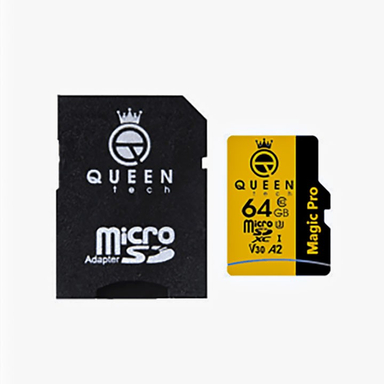 کارت حافظه MicroSD HC کویین تک (Queen Tech) مدل A2-V30-633X ظرفیت 64 گیگابایت به همراه آداپتور SD