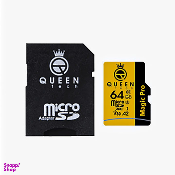 کارت حافظه MicroSD HC کویین تک (Queen Tech) مدل A2-V30-633X ظرفیت 64 گیگابایت به همراه آداپتور SD