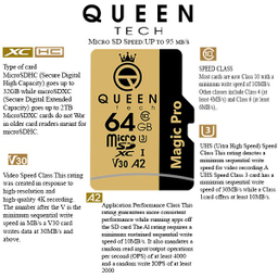 کارت حافظه MicroSD HC کویین تک (Queen Tech) مدل A2-V30-633X ظرفیت 64 گیگابایت به همراه آداپتور SD