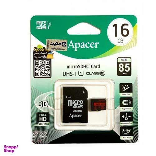 کارت حافظه اپیسر (Apacer) مدل UHS-I U1 کلاس 10 سرعت 85MBps ظرفیت 16 گیگابایت به همراه آداپتور SD