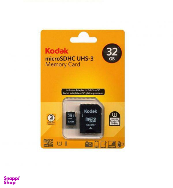 کارت حافظه MicroSDHC کداک (Kodak) مدل UHS-I U3 کلاس 10 سرعت 90MBps همراه با آداپتور SD ظرفیت 32 گیگابایت