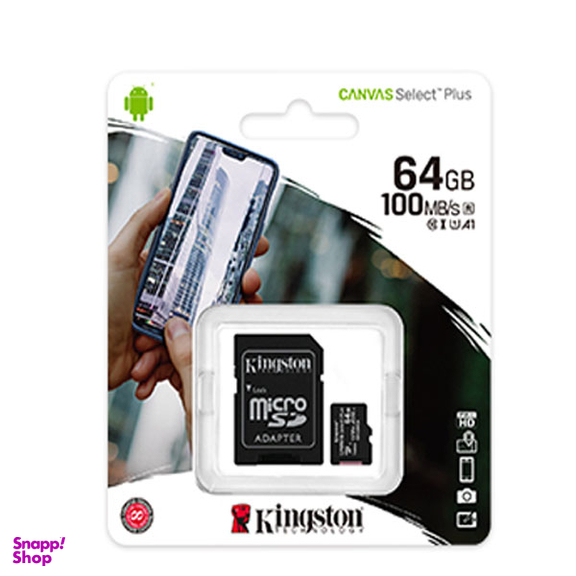 کارت حافظه microSDHC کینگستون مدل Canvas Plus کلاس 10 استاندارد UHS-I U1 سرعت 100MBps ظرفیت 64 گیگابایت به همراه آداپتور SD