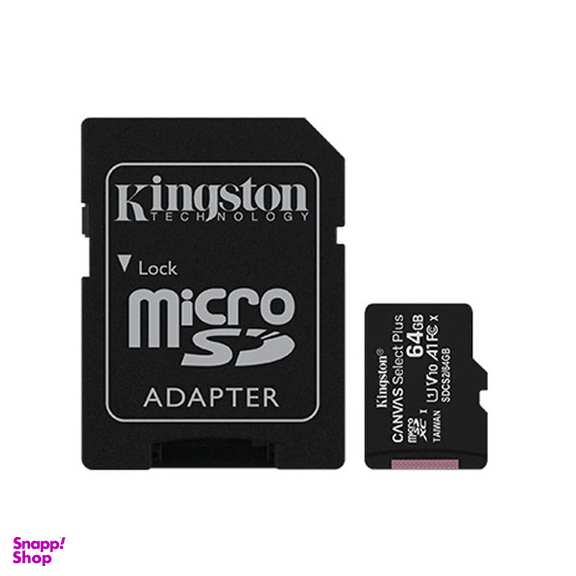 کارت حافظه microSDHC کینگستون مدل Canvas Plus کلاس 10 استاندارد UHS-I U1 سرعت 100MBps ظرفیت 64 گیگابایت به همراه آداپتور SD
