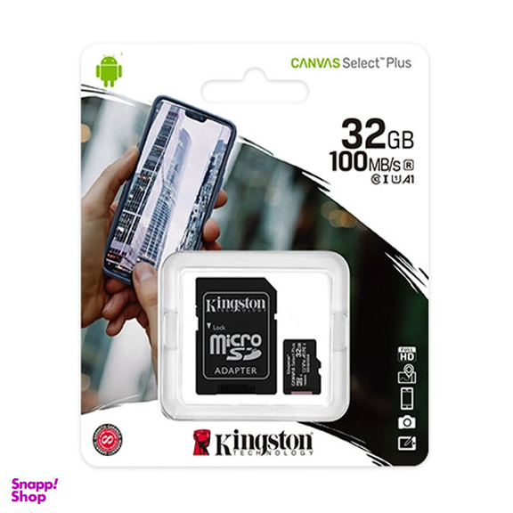 کارت حافظه microSDHC کینگستون مدل Canvas Plus کلاس 10 استاندارد UHS-I U1 سرعت 100MBps ظرفیت 32 گیگابایت به همراه آداپتور SD