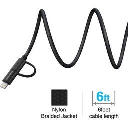 کابل تبدیل USB به MicroUSB و لایتنینگ ای دیتا (Adata) مدل AMFI2IN1-200CMK-CBK