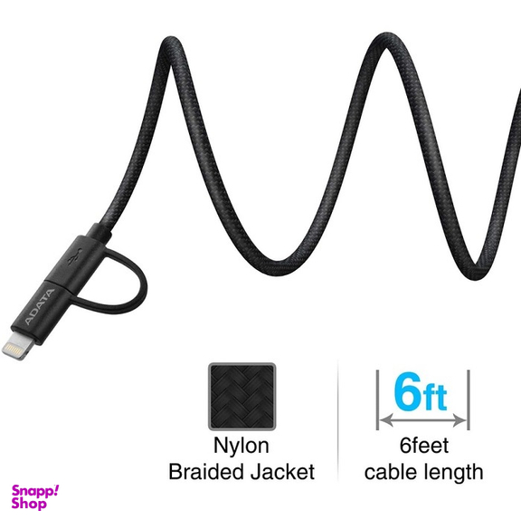 کابل تبدیل USB به MicroUSB و لایتنینگ ای دیتا (Adata) مدل AMFI2IN1-200CMK-CBK