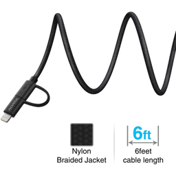 کابل تبدیل USB به MicroUSB و لایتنینگ ای دیتا (Adata) مدل AMFI2IN1-200CMK-CBK