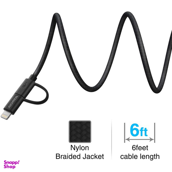 کابل تبدیل USB به MicroUSB و لایتنینگ ای دیتا (Adata) مدل AMFI2IN1-200CMK-CBK