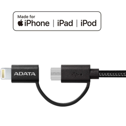 کابل تبدیل USB به MicroUSB و لایتنینگ ای دیتا (Adata) مدل AMFI2IN1-200CMK-CBK