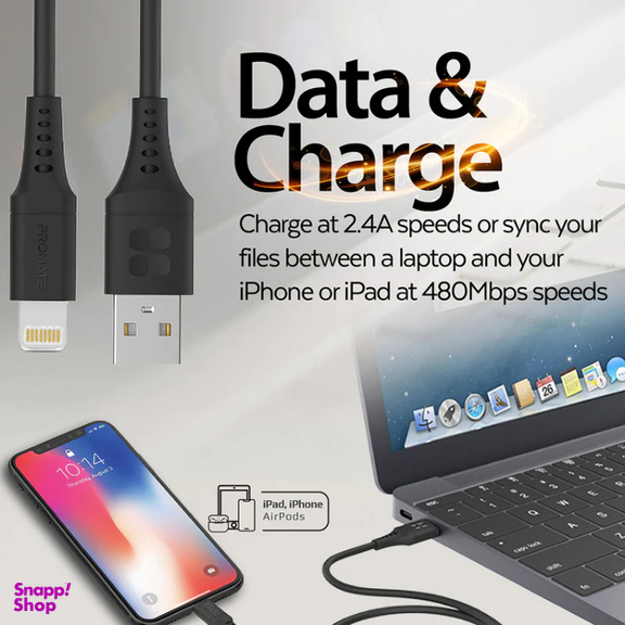 کابل شارژ سریع USB-A به لایتنینگ پرومیت (Promate) مدل POWERLINK-AI200 طول 2 متر