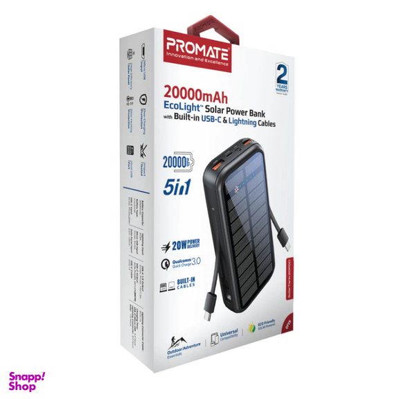 پاوربانک خورشیدی پرومیت (Promate) مدل SOLARTANK-20PDCI ظرفیت 20000 میلی آمپر ساعت