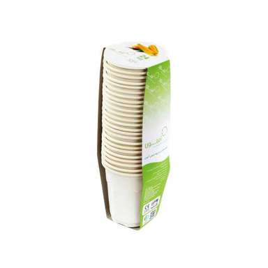 لیوان یکبار مصرف گیاهی آملون (Amelon) ظرفیت 220 میلی‌ لیتر رنگ سفید کرم بسته 24 عددی
