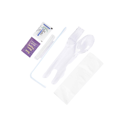پک قاشق، چنگال، دستمال کاغذی و خلال دندان یکبار مصرف طب پلاستیک مدل لدر لیبی رنگ و شفاف