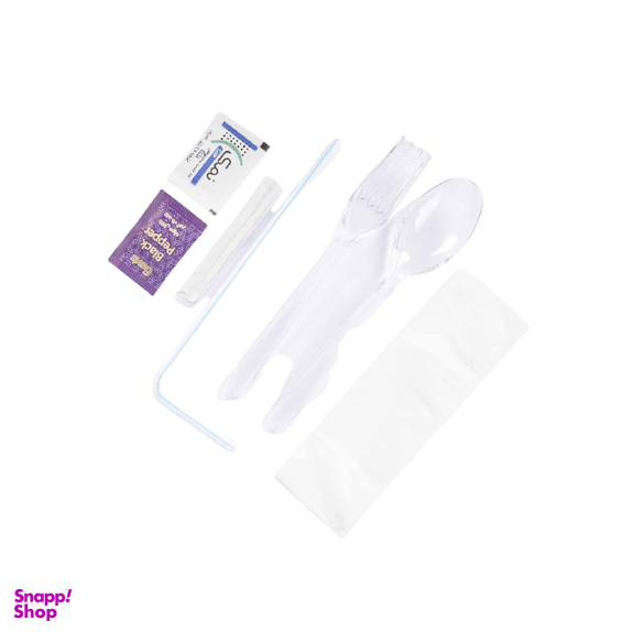 پک قاشق، چنگال، دستمال کاغذی و خلال دندان یکبار مصرف طب پلاستیک مدل لدر لیبی رنگ و شفاف