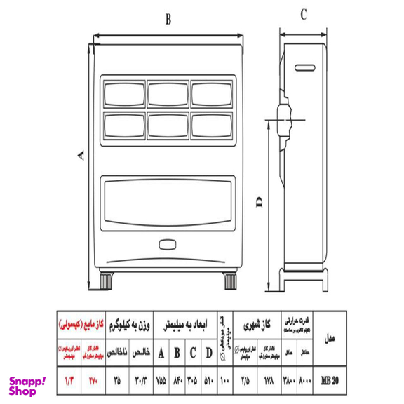 بخاری گازی نیک کالا مدل مهتاب MB-20